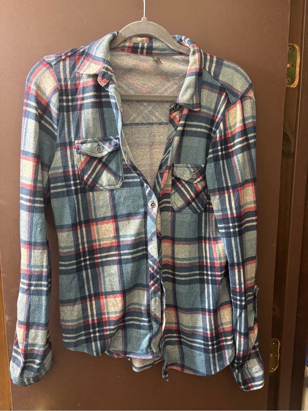 Vanity Blue Plaid Button-Down Shirt with Red Accents